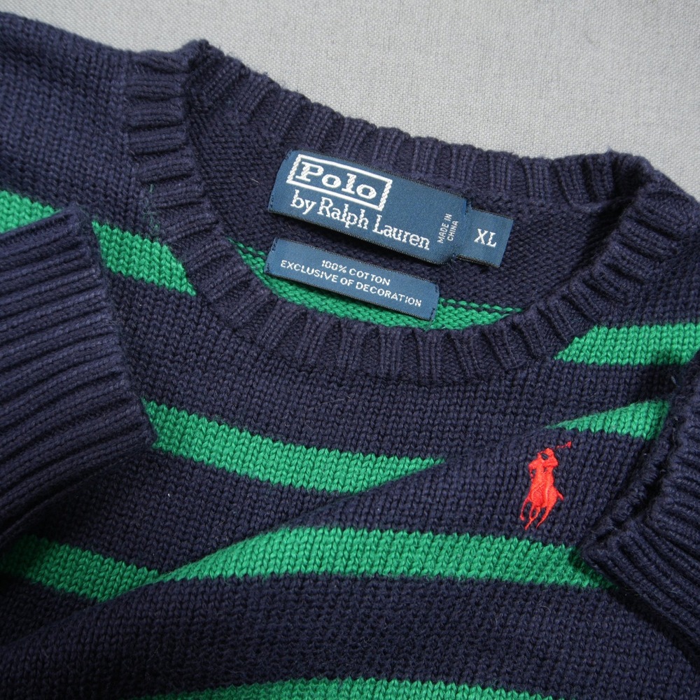VTG Y2K Polo Ralph Lauren Striped Knit Crewneck Men Sweater XL Prep Academia Ivy